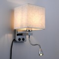 GloboStar® ELEGANT 01495 Μοντέρνο Φωτιστικό Τοίχου Απλίκα Μεταλλικό Χρώμιο Νίκελ με Λευκό Ύφασμα Δίφωτο 1xE27 - Ρυθμίζόμενο Σώμα Σπιράλ με CREE LED 3W Θερμό Λευκό 2700K - Διακόπτες On / Off Μ17 x Π21 x Υ43cm