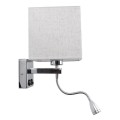 GloboStar® ELEGANT 01495 Μοντέρνο Φωτιστικό Τοίχου Απλίκα Μεταλλικό Χρώμιο Νίκελ με Λευκό Ύφασμα Δίφωτο 1xE27 - Ρυθμίζόμενο Σώμα Σπιράλ με CREE LED 3W Θερμό Λευκό 2700K - Διακόπτες On / Off Μ17 x Π21 x Υ43cm