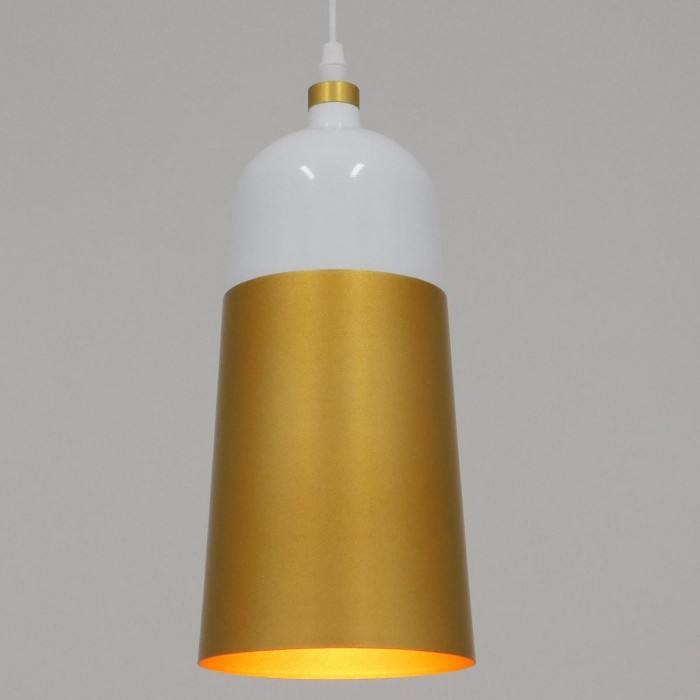 GloboStar® PALAZZO 01524 Μοντέρνο Κρεμαστό Φωτιστικό Οροφής Μονόφωτο 1 x E27 Λευκό - Χρυσό Μεταλλικό Καμπάνα Φ14 x Υ34cm GloboStar® PALAZZO 01524 Μοντέρνο Κρεμαστό Φωτιστικό Οροφής Μονόφωτο 1 x E27 Λευκό - Χρυσό Μεταλλικό Καμπάνα Φ14 x Υ34cm