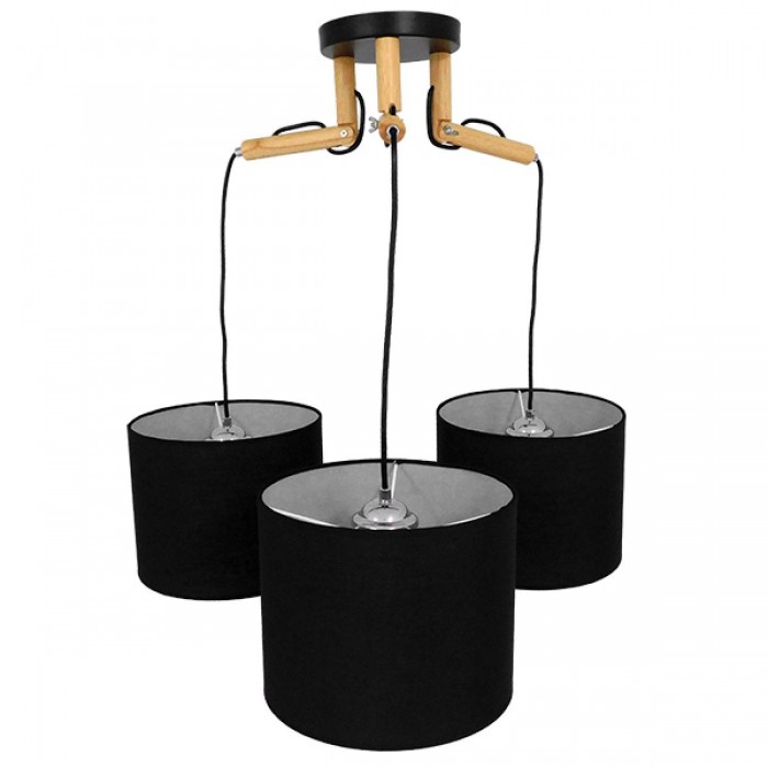 GloboStar® RAMSON 01525 Μοντέρνο Κρεμαστό Φωτιστικό Οροφής Τρίφωτο 3 x E27 Μαύρο με Ξύλο και Υφασμάτινα Καπελα Φ67 x Υ65cm GloboStar® RAMSON 01525 Μοντέρνο Κρεμαστό Φωτιστικό Οροφής Τρίφωτο 3 x E27 Μαύρο με Ξύλο και Υφασμάτινα Καπελα Φ67 x Υ65cm