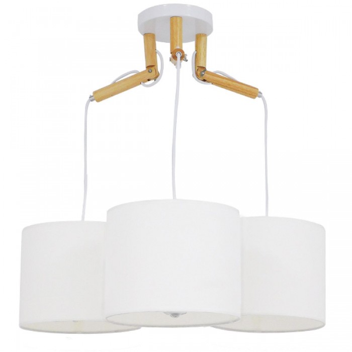GloboStar® RAMSON 01526 Μοντέρνο Κρεμαστό Φωτιστικό Οροφής Τρίφωτο 3 x E27 Λευκό με Ξύλο και Υφασμάτινα Καπελα Φ67 x Υ65cm GloboStar® RAMSON 01526 Μοντέρνο Κρεμαστό Φωτιστικό Οροφής Τρίφωτο 3 x E27 Λευκό με Ξύλο και Υφασμάτινα Καπελα Φ67 x Υ65cm