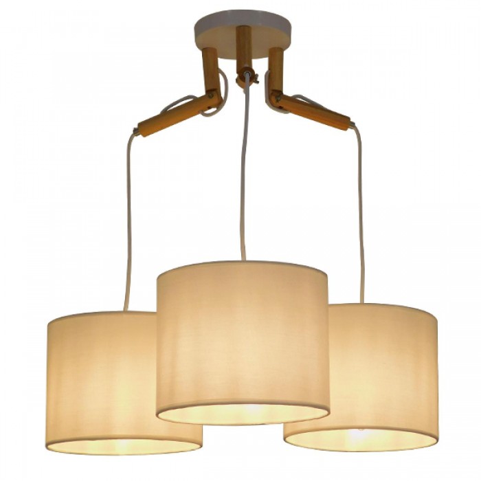 GloboStar® RAMSON 01526 Μοντέρνο Κρεμαστό Φωτιστικό Οροφής Τρίφωτο 3 x E27 Λευκό με Ξύλο και Υφασμάτινα Καπελα Φ67 x Υ65cm GloboStar® RAMSON 01526 Μοντέρνο Κρεμαστό Φωτιστικό Οροφής Τρίφωτο 3 x E27 Λευκό με Ξύλο και Υφασμάτινα Καπελα Φ67 x Υ65cm