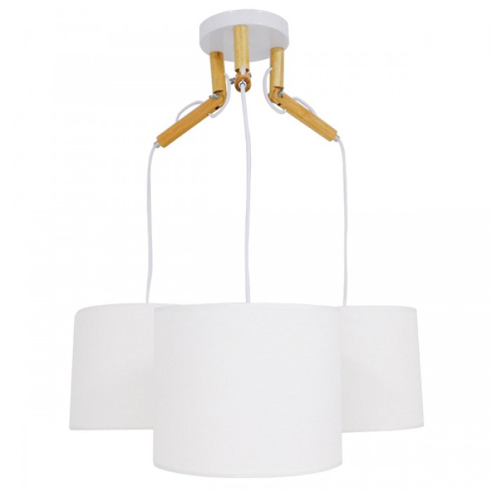 GloboStar® RAMSON 01526 Μοντέρνο Κρεμαστό Φωτιστικό Οροφής Τρίφωτο 3 x E27 Λευκό με Ξύλο και Υφασμάτινα Καπελα Φ67 x Υ65cm GloboStar® RAMSON 01526 Μοντέρνο Κρεμαστό Φωτιστικό Οροφής Τρίφωτο 3 x E27 Λευκό με Ξύλο και Υφασμάτινα Καπελα Φ67 x Υ65cm