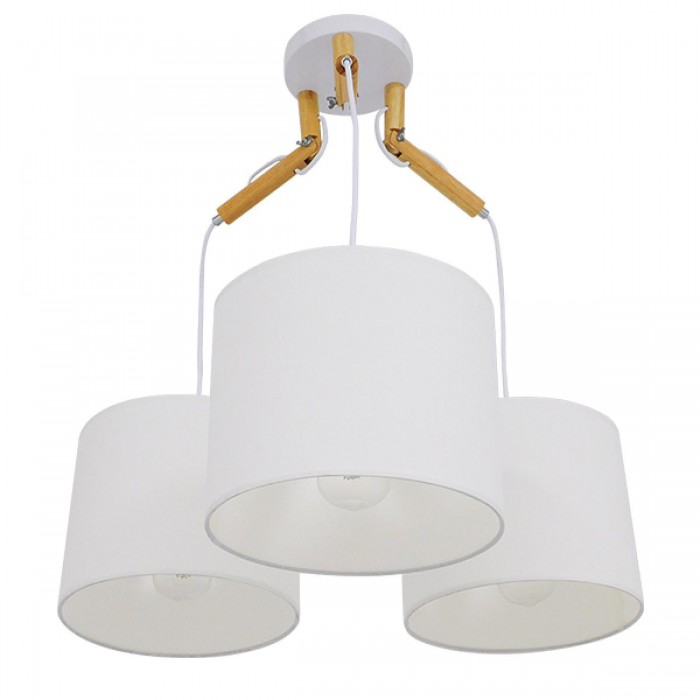 GloboStar® RAMSON 01526 Μοντέρνο Κρεμαστό Φωτιστικό Οροφής Τρίφωτο 3 x E27 Λευκό με Ξύλο και Υφασμάτινα Καπελα Φ67 x Υ65cm GloboStar® RAMSON 01526 Μοντέρνο Κρεμαστό Φωτιστικό Οροφής Τρίφωτο 3 x E27 Λευκό με Ξύλο και Υφασμάτινα Καπελα Φ67 x Υ65cm