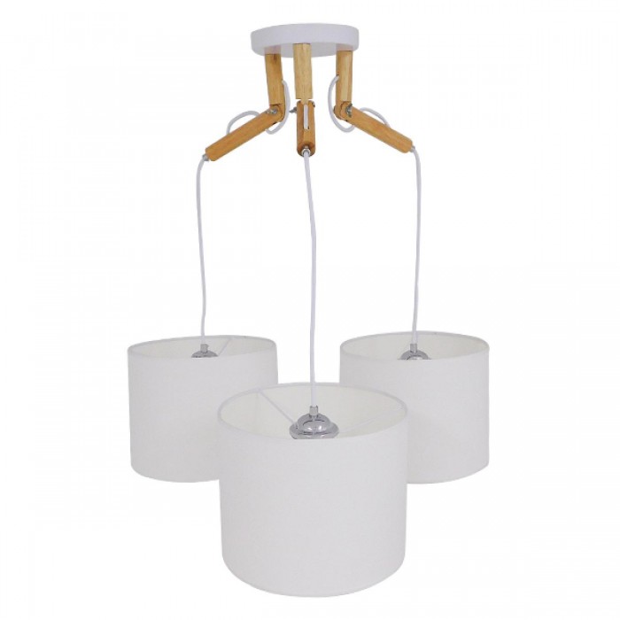GloboStar® RAMSON 01526 Μοντέρνο Κρεμαστό Φωτιστικό Οροφής Τρίφωτο 3 x E27 Λευκό με Ξύλο και Υφασμάτινα Καπελα Φ67 x Υ65cm GloboStar® RAMSON 01526 Μοντέρνο Κρεμαστό Φωτιστικό Οροφής Τρίφωτο 3 x E27 Λευκό με Ξύλο και Υφασμάτινα Καπελα Φ67 x Υ65cm