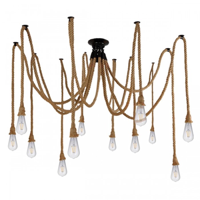 GloboStar® CRIMSON 01548 Vintage Φωτιστικό Οροφής Πολύφωτο 12 x E27 Μαύρο με 12 x 2 Μέτρα Μπεζ Σχοινί GloboStar® CRIMSON 01548 Vintage Φωτιστικό Οροφής Πολύφωτο 12 x E27 Μαύρο με 12 x 2 Μέτρα Μπεζ Σχοινί