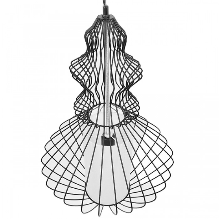 GloboStar® LILY 01558 Vintage Industrial Κρεμαστό Φωτιστικό Οροφής Μονόφωτο Μαύρο Μεταλλικό Πλέγμα και Υφασμάτινο Εσωτερικό Καπέλο Φ40 x Υ60cm