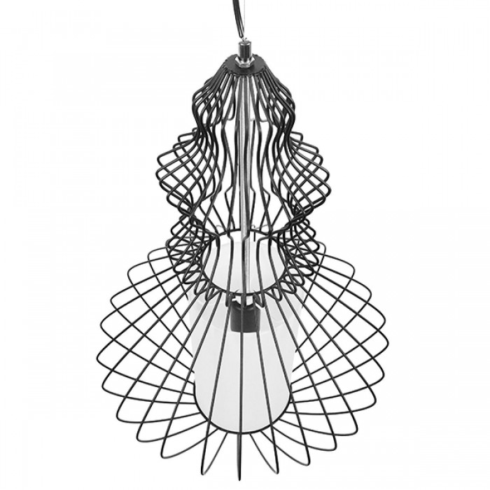 GloboStar® LILY 01558 Vintage Industrial Κρεμαστό Φωτιστικό Οροφής Μονόφωτο Μαύρο Μεταλλικό Πλέγμα και Υφασμάτινο Εσωτερικό Καπέλο Φ40 x Υ60cm