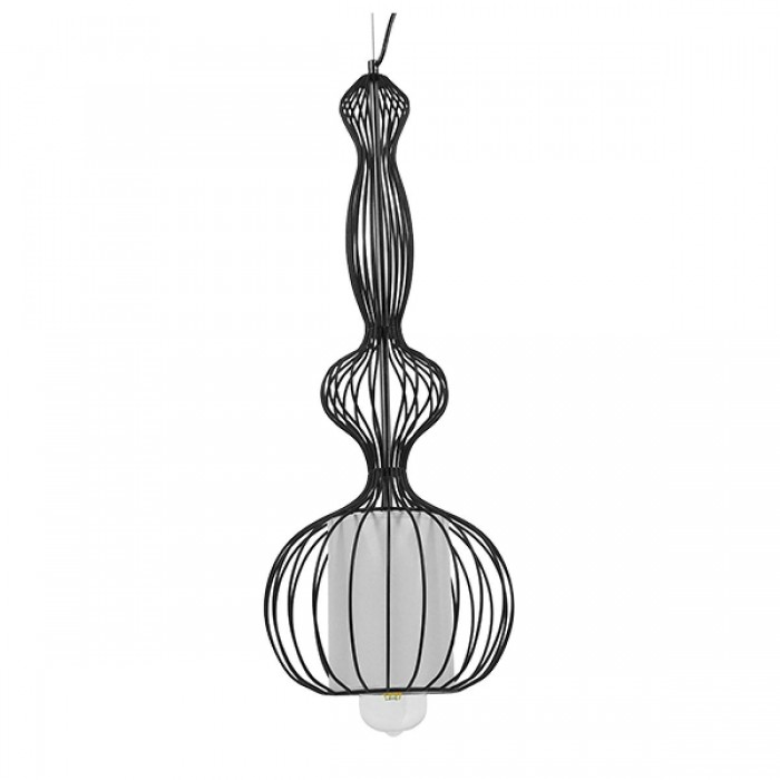 GloboStar® NELLY 01560 Vintage Industrial Κρεμαστό Φωτιστικό Οροφής Μονόφωτο Μαύρο Μεταλλικό Πλέγμα και Υφασμάτινο Εσωτερικό Καπέλο Φ25 x Υ67cm