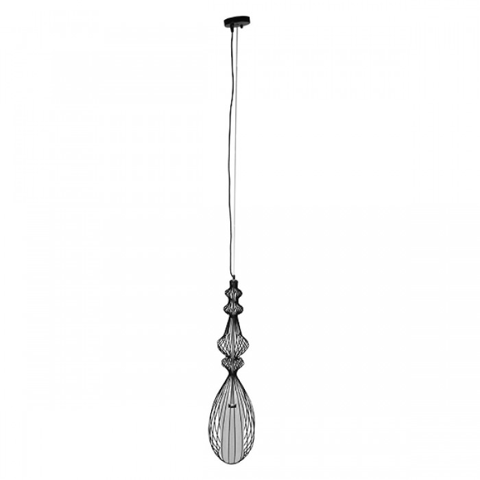 GloboStar® CLEO 01561 Vintage Industrial Κρεμαστό Φωτιστικό Οροφής Μονόφωτο Μαύρο Μεταλλικό Πλέγμα και Υφασμάτινο Εσωτερικό Καπέλο Φ20 x Υ90cm
