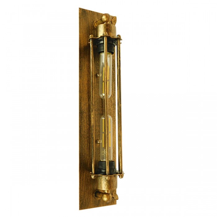 GloboStar® FINLEY 01568 Vintage Industrial Φωτιστικό Τοίχου Απλίκα Δίφωτο Χρυσό Σκουριά Μεταλλικό Πλέγμα Μ9.5 x Π10 x Υ47cm