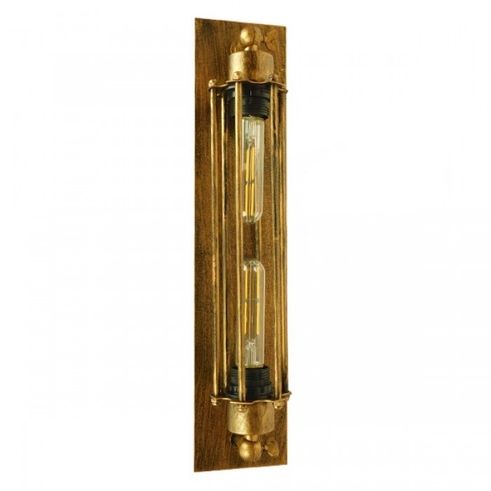 GloboStar® FINLEY 01568 Vintage Industrial Φωτιστικό Τοίχου Απλίκα Δίφωτο Χρυσό Σκουριά Μεταλλικό Πλέγμα Μ9.5 x Π10 x Υ47cm