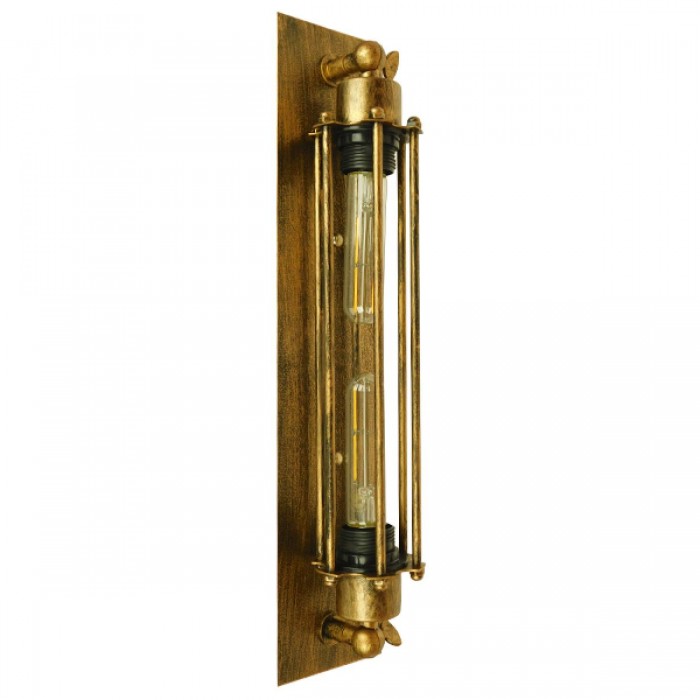 GloboStar® FINLEY 01568 Vintage Industrial Φωτιστικό Τοίχου Απλίκα Δίφωτο Χρυσό Σκουριά Μεταλλικό Πλέγμα Μ9.5 x Π10 x Υ47cm