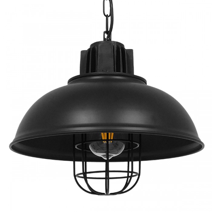 GloboStar® HARROW 01571 Vintage Industrial Κρεμαστό Φωτιστικό Οροφής Μονόφωτο 1 x E27 Μαύρο Μεταλλικό Πλέγμα Φ33 x Υ32cm