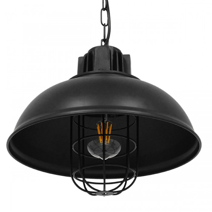 GloboStar® HARROW 01571 Vintage Industrial Κρεμαστό Φωτιστικό Οροφής Μονόφωτο 1 x E27 Μαύρο Μεταλλικό Πλέγμα Φ33 x Υ32cm