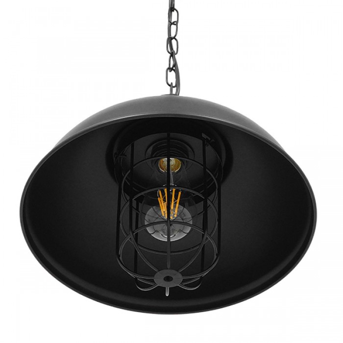 GloboStar® HARROW 01571 Vintage Industrial Κρεμαστό Φωτιστικό Οροφής Μονόφωτο 1 x E27 Μαύρο Μεταλλικό Πλέγμα Φ33 x Υ32cm