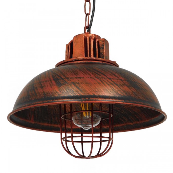 GloboStar® HARROW 01572 Vintage Industrial Κρεμαστό Φωτιστικό Οροφής Μονόφωτο 1 x E27 Καφέ Σκουριά Μεταλλικό Πλέγμα Φ33 x Υ32cm