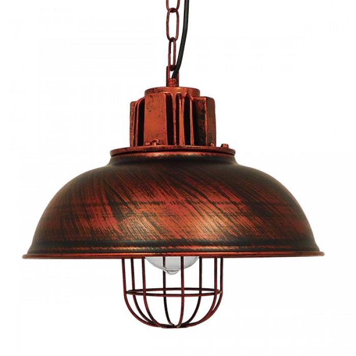 GloboStar® HARROW 01572 Vintage Industrial Κρεμαστό Φωτιστικό Οροφής Μονόφωτο 1 x E27 Καφέ Σκουριά Μεταλλικό Πλέγμα Φ33 x Υ32cm