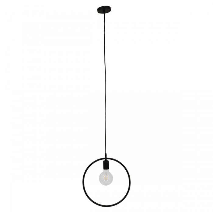 GloboStar® OMICRON 01578 Μοντέρνο Κρεμαστό Φωτιστικό Οροφής Μονόφωτο 1 x E27 Μαύρο Μεταλλικό Φ33 x Π4 x Υ33cm