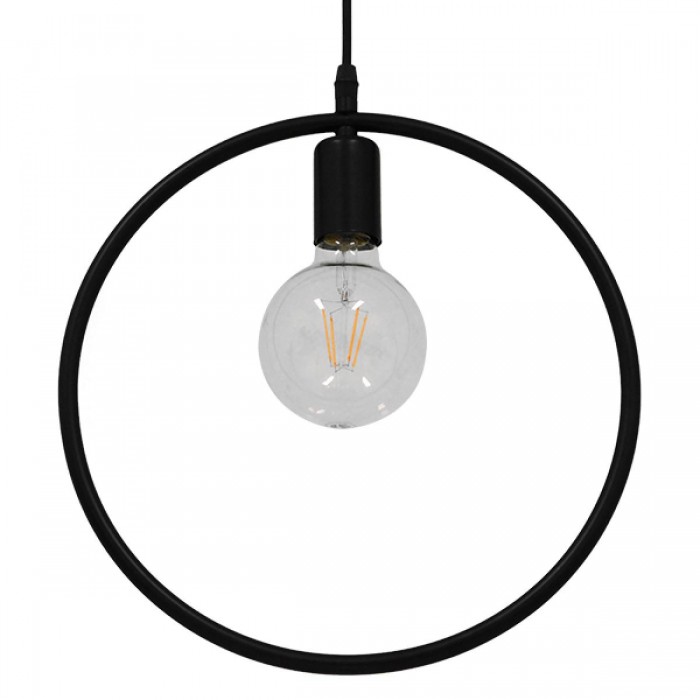 GloboStar® OMICRON 01578 Μοντέρνο Κρεμαστό Φωτιστικό Οροφής Μονόφωτο 1 x E27 Μαύρο Μεταλλικό Φ33 x Π4 x Υ33cm