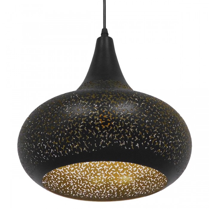 GloboStar® JANIS 01590 Μοντέρνο Κρεμαστό Φωτιστικό Οροφής Μονόφωτο 1 x E27 Μαύρο - Χρυσό Μεταλλικό Καμπάνα Φ30 x Υ30cm