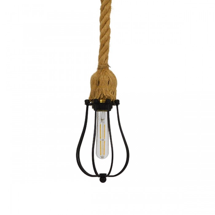 GloboStar® CAMBER 01594 Vintage Industrial Κρεμαστό Φωτιστικό Οροφής Μονόφωτο 1 x E27 Μαύρο Μεταλλικό Πλέγμα με Μπεζ Σχοινί Φ11 x Υ25cm GloboStar® CAMBER 01594 Vintage Industrial Κρεμαστό Φωτιστικό Οροφής Μονόφωτο 1 x E27 Μαύρο Μεταλλικό Πλέγμα με Μπεζ Σχοινί Φ11 x Υ25cm