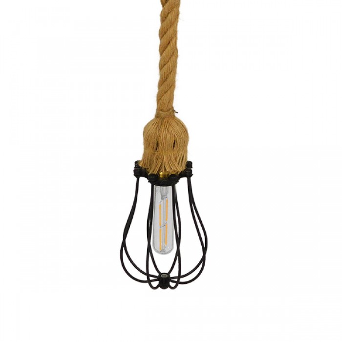 GloboStar® CAMBER 01594 Vintage Industrial Κρεμαστό Φωτιστικό Οροφής Μονόφωτο 1 x E27 Μαύρο Μεταλλικό Πλέγμα με Μπεζ Σχοινί Φ11 x Υ25cm GloboStar® CAMBER 01594 Vintage Industrial Κρεμαστό Φωτιστικό Οροφής Μονόφωτο 1 x E27 Μαύρο Μεταλλικό Πλέγμα με Μπεζ Σχοινί Φ11 x Υ25cm