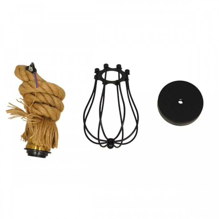 GloboStar® CAMBER 01594 Vintage Industrial Κρεμαστό Φωτιστικό Οροφής Μονόφωτο 1 x E27 Μαύρο Μεταλλικό Πλέγμα με Μπεζ Σχοινί Φ11 x Υ25cm GloboStar® CAMBER 01594 Vintage Industrial Κρεμαστό Φωτιστικό Οροφής Μονόφωτο 1 x E27 Μαύρο Μεταλλικό Πλέγμα με Μπεζ Σχοινί Φ11 x Υ25cm