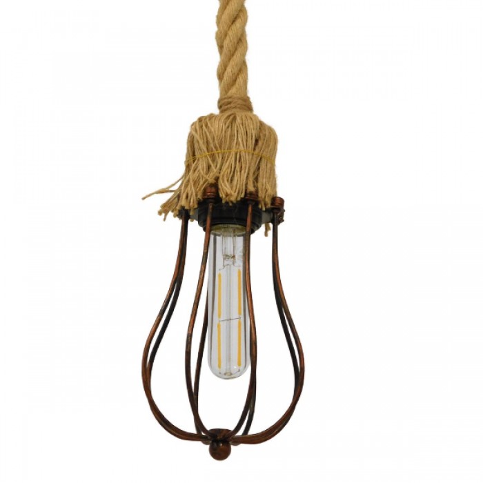 GloboStar® CAMBER 01595 Vintage Industrial Κρεμαστό Φωτιστικό Οροφής Μονόφωτο 1 x E27 Καφέ Σκουριά Μεταλλικό Πλέγμα με Μπεζ Σχοινί Φ11 x Υ25cm GloboStar® CAMBER 01595 Vintage Industrial Κρεμαστό Φωτιστικό Οροφής Μονόφωτο 1 x E27 Καφέ Σκουριά Μεταλλικό Πλέγμα με Μπεζ Σχοινί Φ11 x Υ25cm