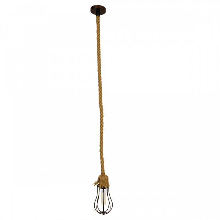 GloboStar® CAMBER 01595 Vintage Industrial Κρεμαστό Φωτιστικό Οροφής Μονόφωτο 1 x E27 Καφέ Σκουριά Μεταλλικό Πλέγμα με Μπεζ Σχοινί Φ11 x Υ25cm GloboStar® CAMBER 01595 Vintage Industrial Κρεμαστό Φωτιστικό Οροφής Μονόφωτο 1 x E27 Καφέ Σκουριά Μεταλλικό Πλέγμα με Μπεζ Σχοινί Φ11 x Υ25cm