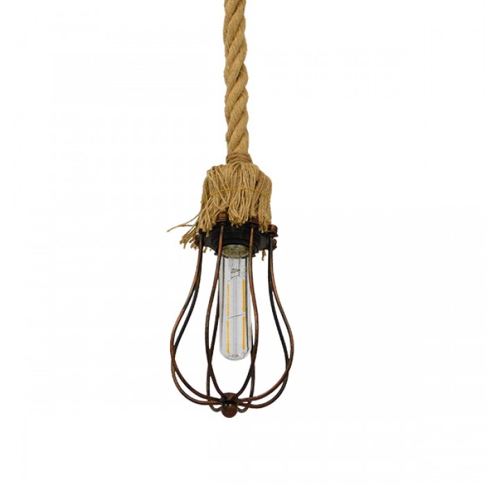 GloboStar® CAMBER 01595 Vintage Industrial Κρεμαστό Φωτιστικό Οροφής Μονόφωτο 1 x E27 Καφέ Σκουριά Μεταλλικό Πλέγμα με Μπεζ Σχοινί Φ11 x Υ25cm GloboStar® CAMBER 01595 Vintage Industrial Κρεμαστό Φωτιστικό Οροφής Μονόφωτο 1 x E27 Καφέ Σκουριά Μεταλλικό Πλέγμα με Μπεζ Σχοινί Φ11 x Υ25cm