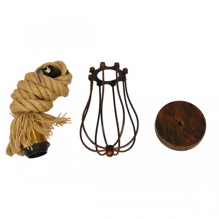 GloboStar® CAMBER 01595 Vintage Industrial Κρεμαστό Φωτιστικό Οροφής Μονόφωτο 1 x E27 Καφέ Σκουριά Μεταλλικό Πλέγμα με Μπεζ Σχοινί Φ11 x Υ25cm GloboStar® CAMBER 01595 Vintage Industrial Κρεμαστό Φωτιστικό Οροφής Μονόφωτο 1 x E27 Καφέ Σκουριά Μεταλλικό Πλέγμα με Μπεζ Σχοινί Φ11 x Υ25cm
