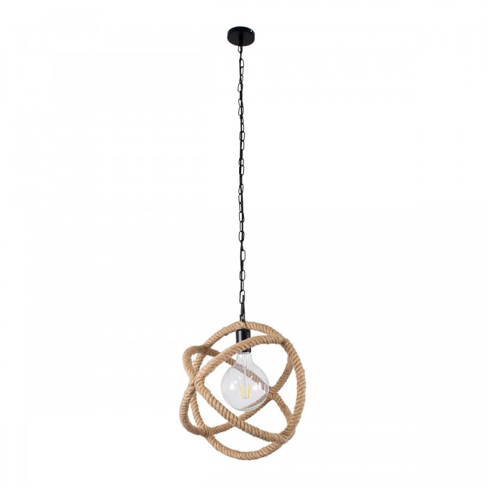 GloboStar® BALANCE 01596 Vintage Κρεμαστό Φωτιστικό Οροφής Μονόφωτο 1 x E27 Μπεζ Μεταλλικό με Σχοινί Φ35 x Υ36cm