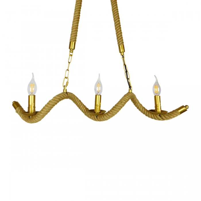 GloboStar® LUXOR 01598 Vintage Κρεμαστό Φωτιστικό Οροφής Τρίφωτο 3 x E14 Χρυσό Μεταλλικό με Μπεζ Σχοινί Μ75 x Π13 x Y18cm GloboStar® LUXOR 01598 Vintage Κρεμαστό Φωτιστικό Οροφής Τρίφωτο 3 x E14 Χρυσό Μεταλλικό με Μπεζ Σχοινί Μ75 x Π13 x Y18cm