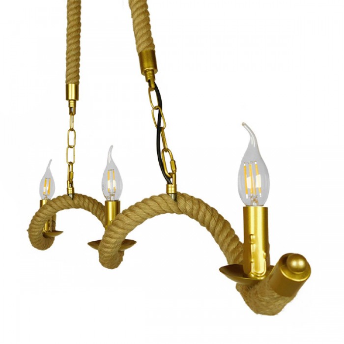 GloboStar® LUXOR 01598 Vintage Κρεμαστό Φωτιστικό Οροφής Τρίφωτο 3 x E14 Χρυσό Μεταλλικό με Μπεζ Σχοινί Μ75 x Π13 x Y18cm GloboStar® LUXOR 01598 Vintage Κρεμαστό Φωτιστικό Οροφής Τρίφωτο 3 x E14 Χρυσό Μεταλλικό με Μπεζ Σχοινί Μ75 x Π13 x Y18cm