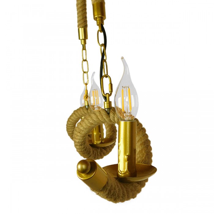GloboStar® LUXOR 01598 Vintage Κρεμαστό Φωτιστικό Οροφής Τρίφωτο 3 x E14 Χρυσό Μεταλλικό με Μπεζ Σχοινί Μ75 x Π13 x Y18cm GloboStar® LUXOR 01598 Vintage Κρεμαστό Φωτιστικό Οροφής Τρίφωτο 3 x E14 Χρυσό Μεταλλικό με Μπεζ Σχοινί Μ75 x Π13 x Y18cm
