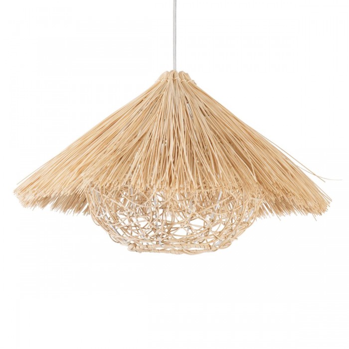 GloboStar® CHEOPE 01599 Vintage Κρεμαστό Φωτιστικό Οροφής Μονόφωτο 1 x E27 Μπεζ Ξύλινο Ψάθινο Rattan Φ45 x Υ35cm