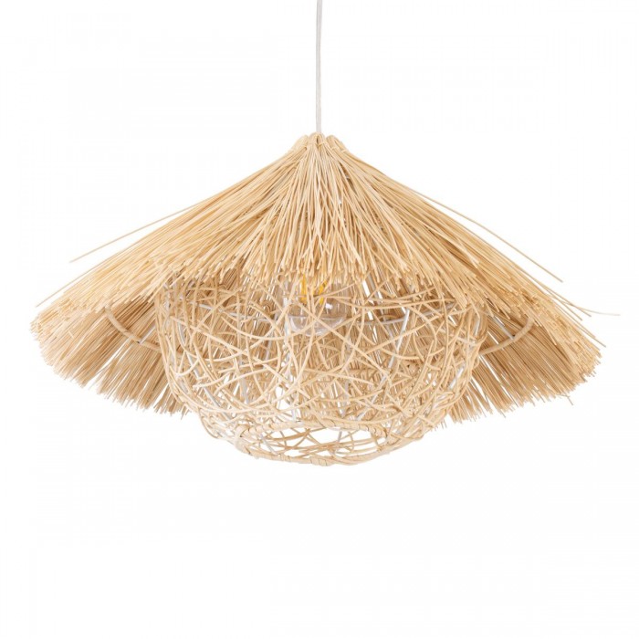 GloboStar® CHEOPE 01599 Vintage Κρεμαστό Φωτιστικό Οροφής Μονόφωτο 1 x E27 Μπεζ Ξύλινο Ψάθινο Rattan Φ45 x Υ35cm