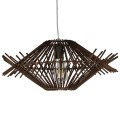 GloboStar® MADDY 01602 Vintage Κρεμαστό Φωτιστικό Οροφής Μονόφωτο 1 x E27 Καφέ Σκούρο Ξύλινο Ψάθινο Μπαμπού Φ50 x Υ23cm