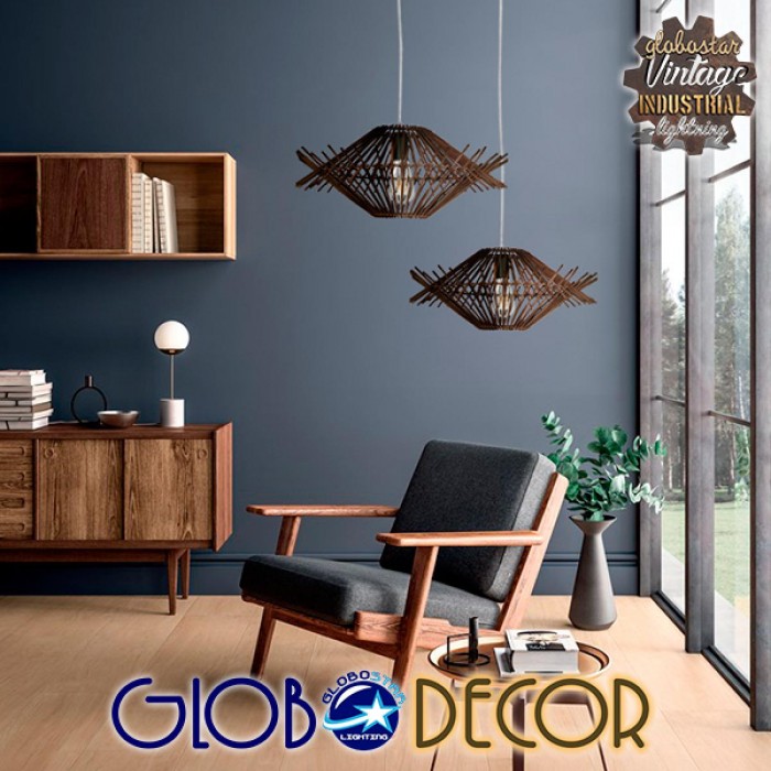 GloboStar® MADDY 01602 Vintage Κρεμαστό Φωτιστικό Οροφής Μονόφωτο 1 x E27 Καφέ Σκούρο Ξύλινο Ψάθινο Μπαμπού Φ50 x Υ23cm GloboStar® MADDY 01602 Vintage Κρεμαστό Φωτιστικό Οροφής Μονόφωτο 1 x E27 Καφέ Σκούρο Ξύλινο Ψάθινο Μπαμπού Φ50 x Υ23cm