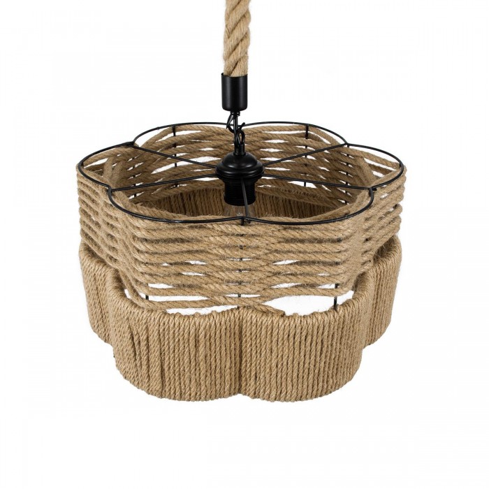 GloboStar® TONDO 01604 Vintage Κρεμαστό Φωτιστικό Οροφής Μονόφωτο 1 x E27 Μπεζ Καμπάνα με Σχοινί Φ38 x Υ21cm