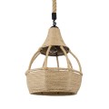 GloboStar® KUBRIC 01605 Vintage Κρεμαστό Φωτιστικό Οροφής Μονόφωτο 1 x E27 Μπεζ Καμπάνα με Σχοινί Φ30 x Υ40cm