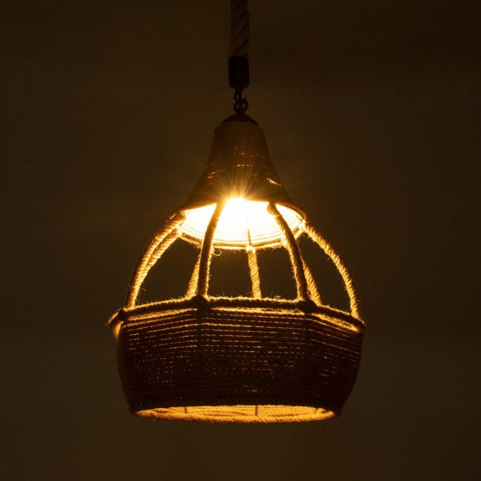 GloboStar® KUBRIC 01605 Vintage Κρεμαστό Φωτιστικό Οροφής Μονόφωτο 1 x E27 Μπεζ Καμπάνα με Σχοινί Φ30 x Υ40cm