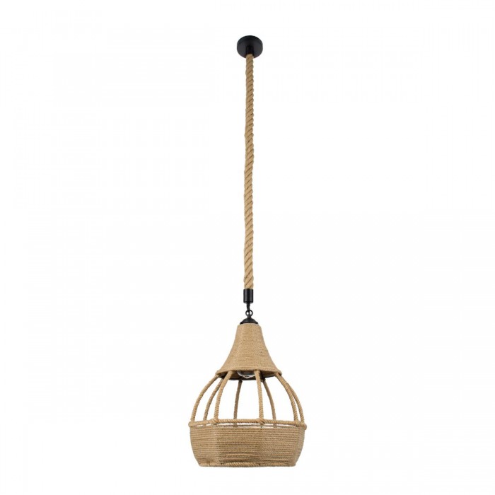 GloboStar® KUBRIC 01605 Vintage Κρεμαστό Φωτιστικό Οροφής Μονόφωτο 1 x E27 Μπεζ Καμπάνα με Σχοινί Φ30 x Υ40cm