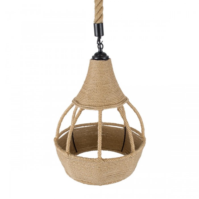 GloboStar® KUBRIC 01605 Vintage Κρεμαστό Φωτιστικό Οροφής Μονόφωτο 1 x E27 Μπεζ Καμπάνα με Σχοινί Φ30 x Υ40cm