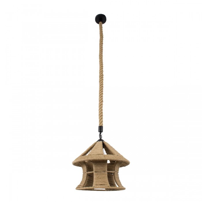 GloboStar® SOLITARIO 01606 Vintage Κρεμαστό Φωτιστικό Οροφής Μονόφωτο 1 x E27 Μπεζ Καμπάνα με Σχοινί Φ36 x Υ30cm