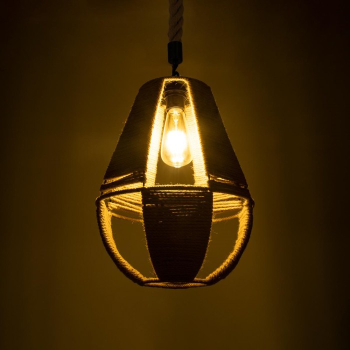 GloboStar® POLIA 01608 Vintage Κρεμαστό Φωτιστικό Οροφής Μονόφωτο 1 x E27 Πλέγμα με Μπεζ Σχοινί Φ30 x Υ42cm GloboStar® POLIA 01608 Vintage Κρεμαστό Φωτιστικό Οροφής Μονόφωτο 1 x E27 Πλέγμα με Μπεζ Σχοινί Φ30 x Υ42cm