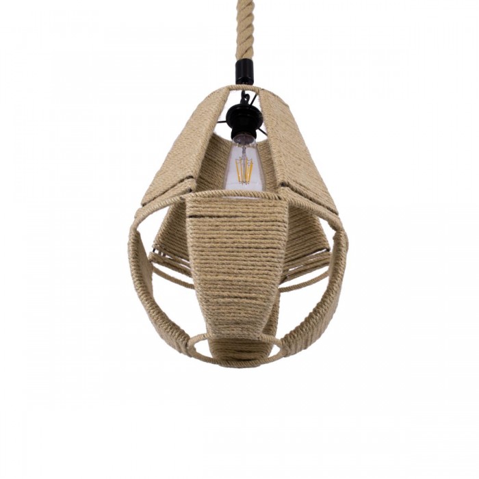 GloboStar® POLIA 01608 Vintage Κρεμαστό Φωτιστικό Οροφής Μονόφωτο 1 x E27 Πλέγμα με Μπεζ Σχοινί Φ30 x Υ42cm GloboStar® POLIA 01608 Vintage Κρεμαστό Φωτιστικό Οροφής Μονόφωτο 1 x E27 Πλέγμα με Μπεζ Σχοινί Φ30 x Υ42cm