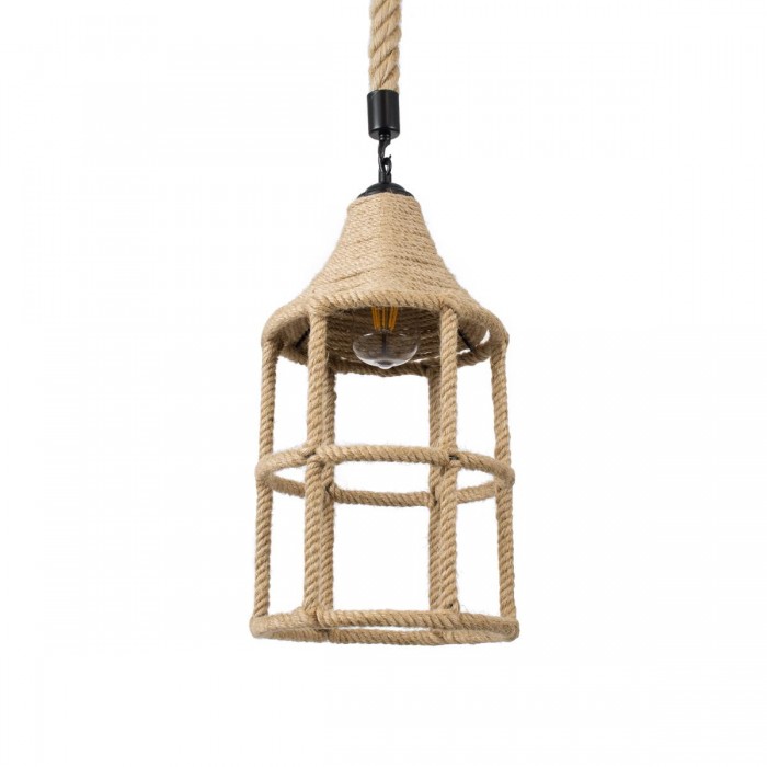 GloboStar® YUBA 01612 Vintage Κρεμαστό Φωτιστικό Οροφής Μονόφωτο 1 x E27 Πλέγμα με Μπεζ Σχοινί Φ22 x Υ40cm GloboStar® YUBA 01612 Vintage Κρεμαστό Φωτιστικό Οροφής Μονόφωτο 1 x E27 Πλέγμα με Μπεζ Σχοινί Φ22 x Υ40cm