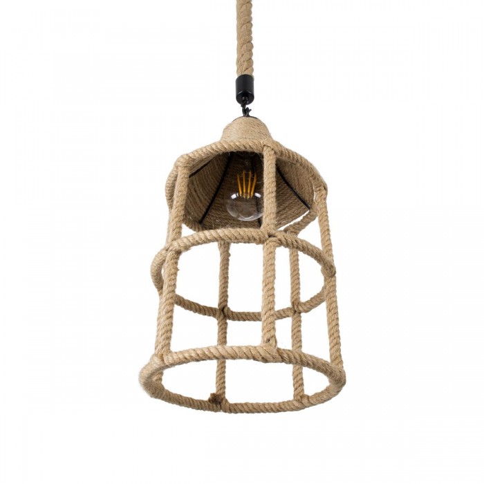 GloboStar® YUBA 01612 Vintage Κρεμαστό Φωτιστικό Οροφής Μονόφωτο 1 x E27 Πλέγμα με Μπεζ Σχοινί Φ22 x Υ40cm GloboStar® YUBA 01612 Vintage Κρεμαστό Φωτιστικό Οροφής Μονόφωτο 1 x E27 Πλέγμα με Μπεζ Σχοινί Φ22 x Υ40cm
